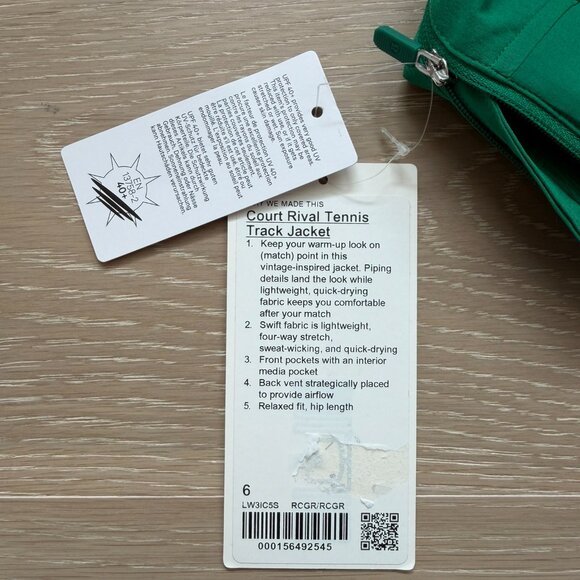 BNWT Lululemon Court Rival Tennis Track Jacket in Green - Size 6 - Picture 3 of 4